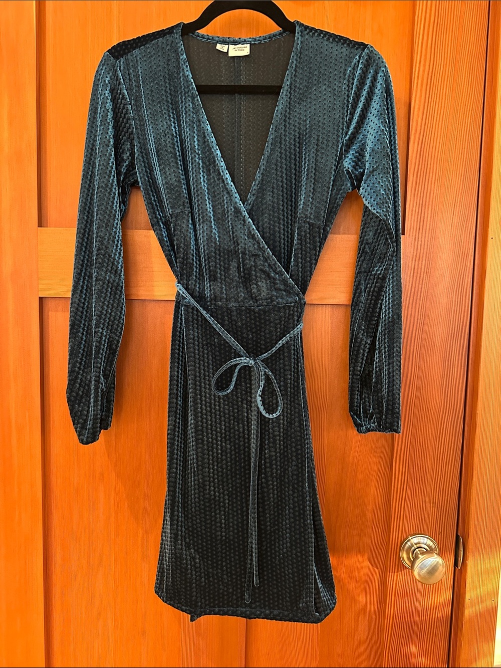 Textured Velvet Wrap Dress in Deep Teal